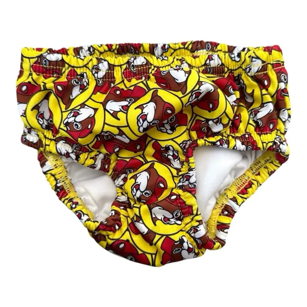 Buccees Baby Swim Diaper Yellow All Over Beaver Print Unisex Size Large 18 Month